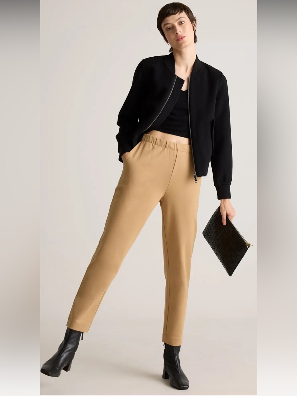 NWT Quince Organic Cotton Double Knit Wide Leg Pants Soft Camel Size L